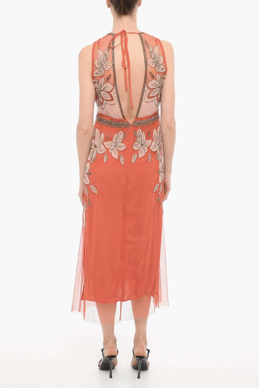 AllSaints Mesh LAIA Maxi Dress with Floral Embroidery