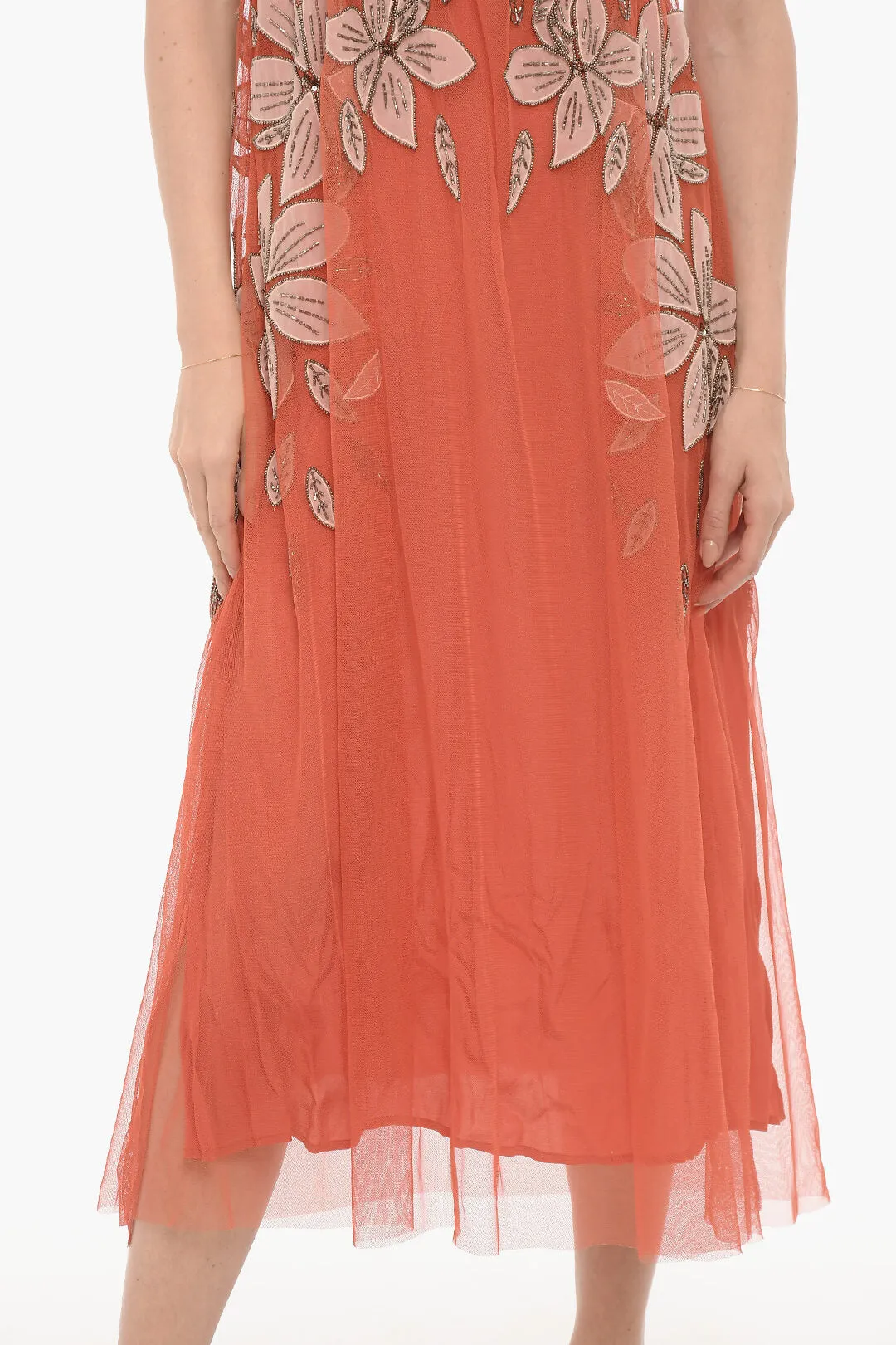 AllSaints Mesh LAIA Maxi Dress with Floral Embroidery