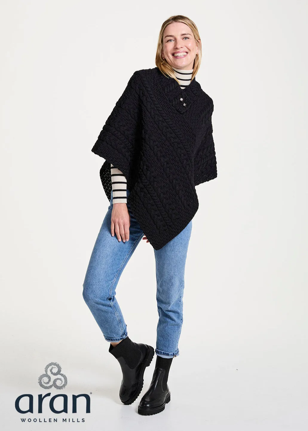 Aran Poncho | Black
