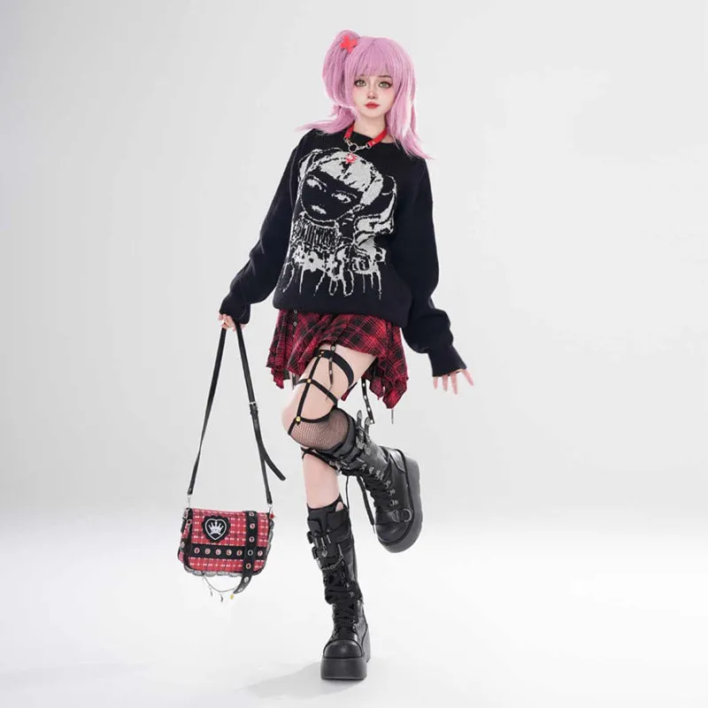 Asian Punk Style Cartoon Girl Print Loose Knit Sweater