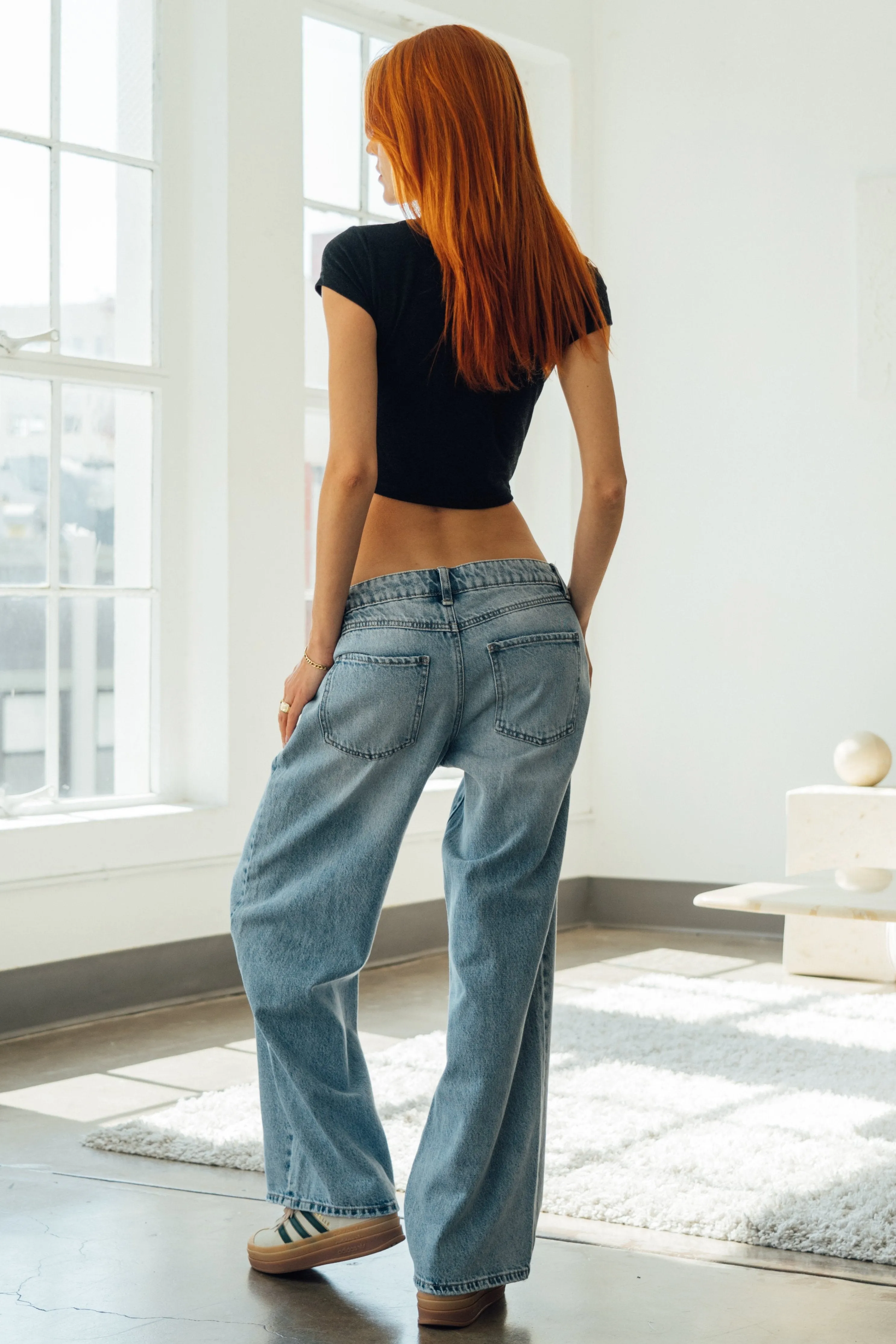 Avery Low Rise Baggy Jeans- Light Blue Black