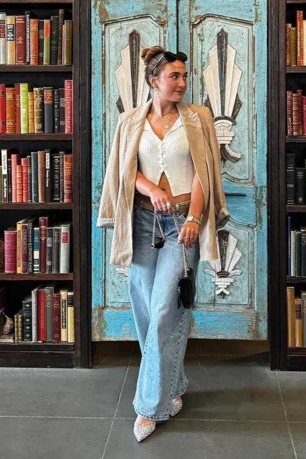 Avery Low Rise Baggy Jeans- Light Blue Black