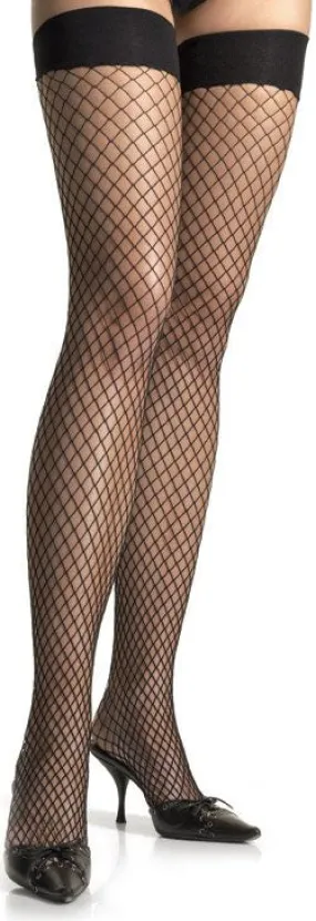 Black Spandex Industrial Fishnet Thigh High Stockings (Women's)