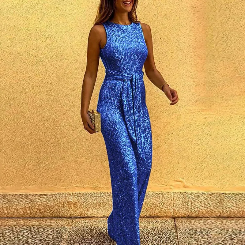Crystal One Piece Corset Jumpsuit O-Neck Jumpsuits Lady Sleeveless Ins Women Sequin Y2k Jump Suits Jumpsuit Women Clothes Hot