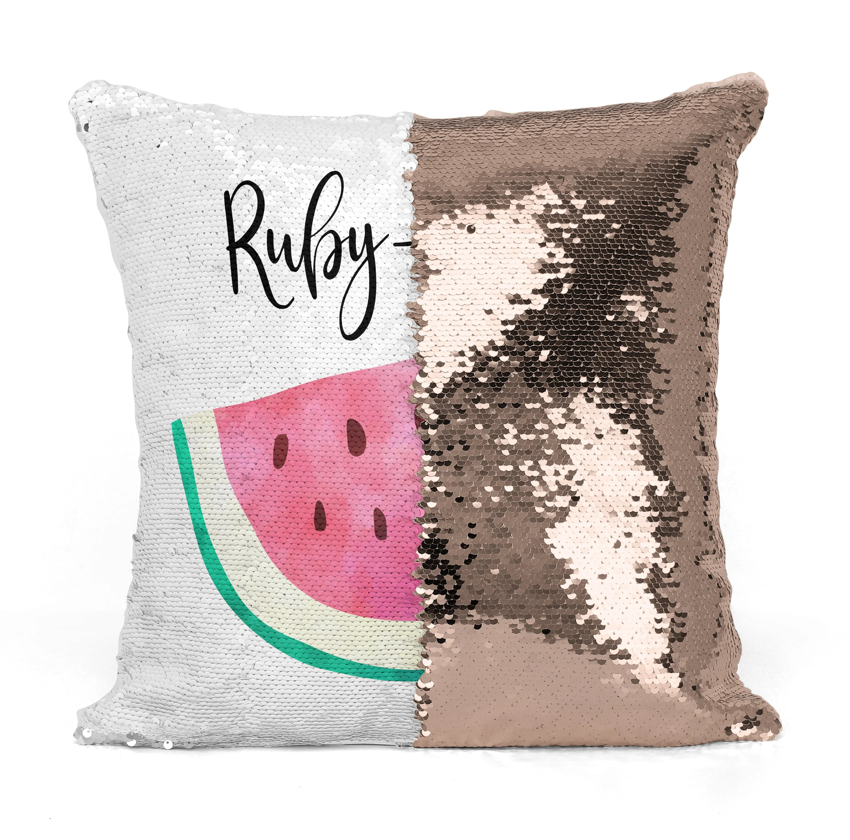 Custom Personalized WATERMELLON Sequin Mermaid Flip Pillow