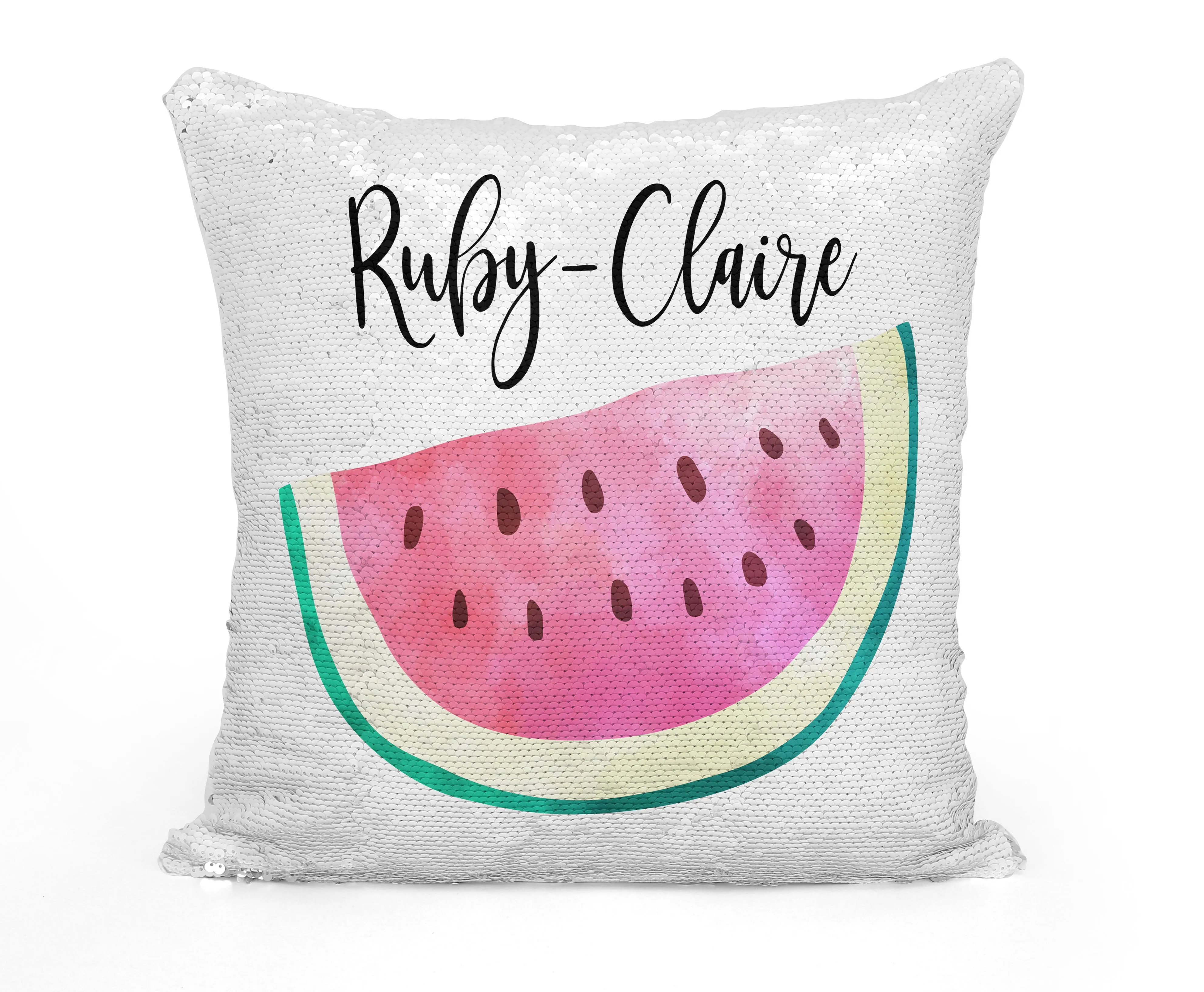 Custom Personalized WATERMELLON Sequin Mermaid Flip Pillow
