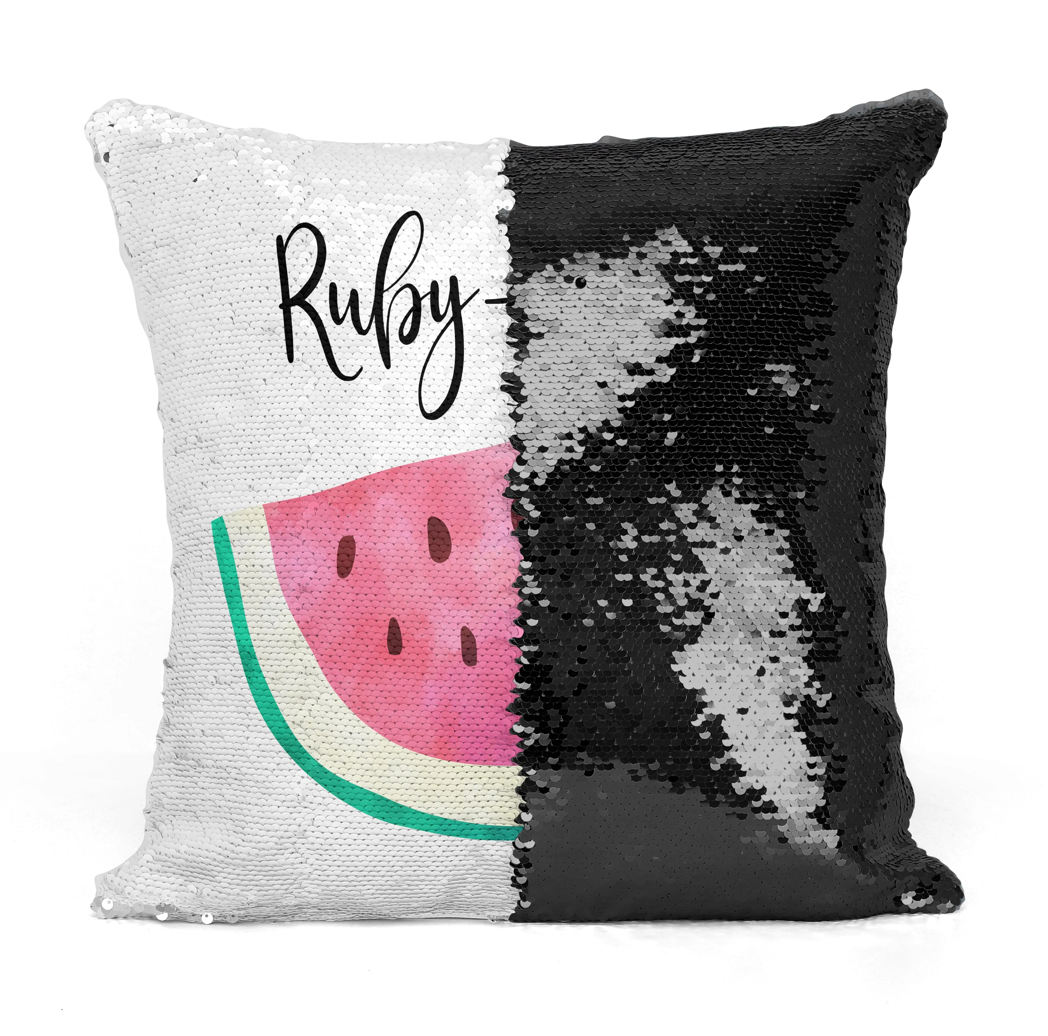 Custom Personalized WATERMELLON Sequin Mermaid Flip Pillow