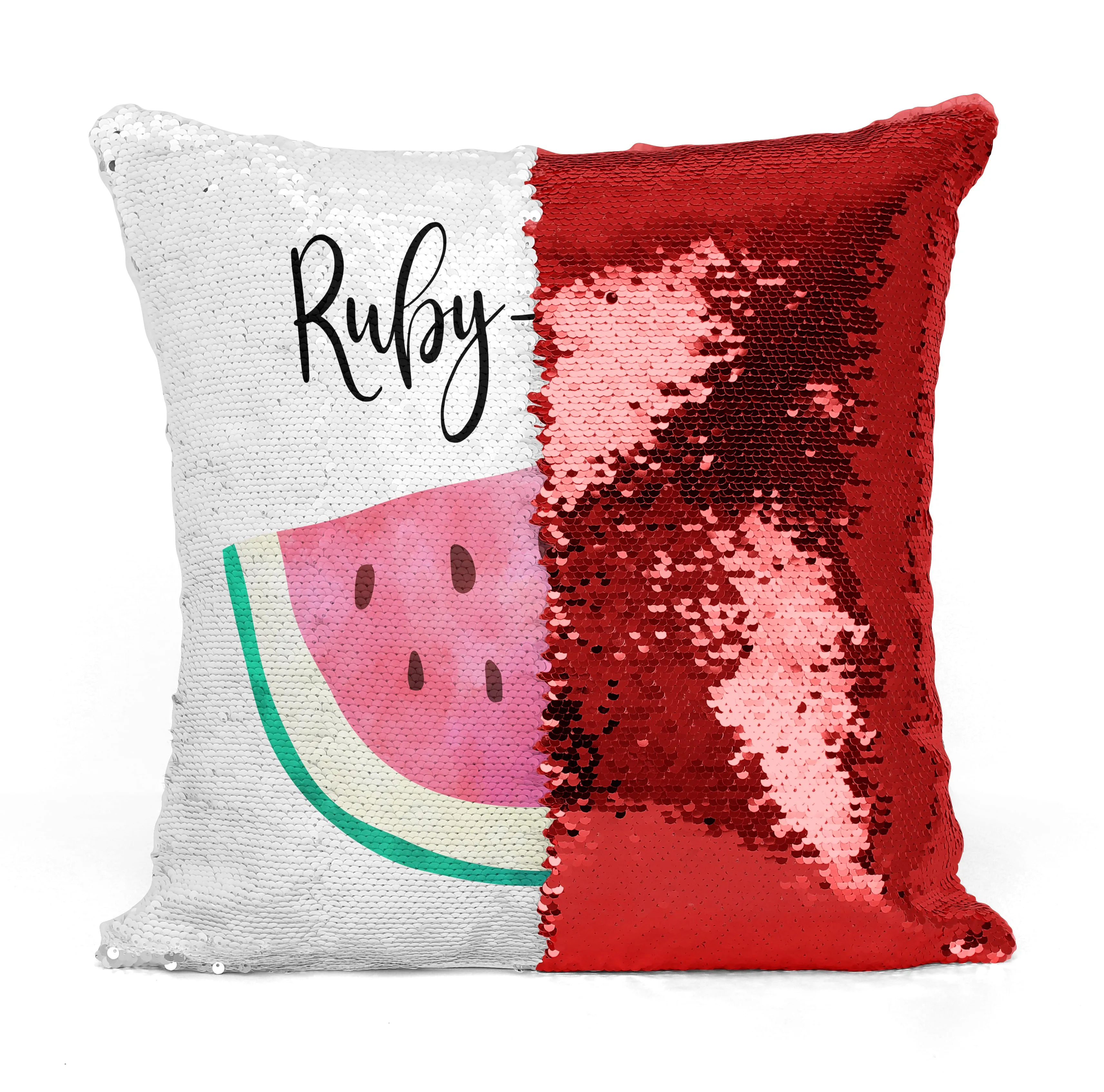 Custom Personalized WATERMELLON Sequin Mermaid Flip Pillow