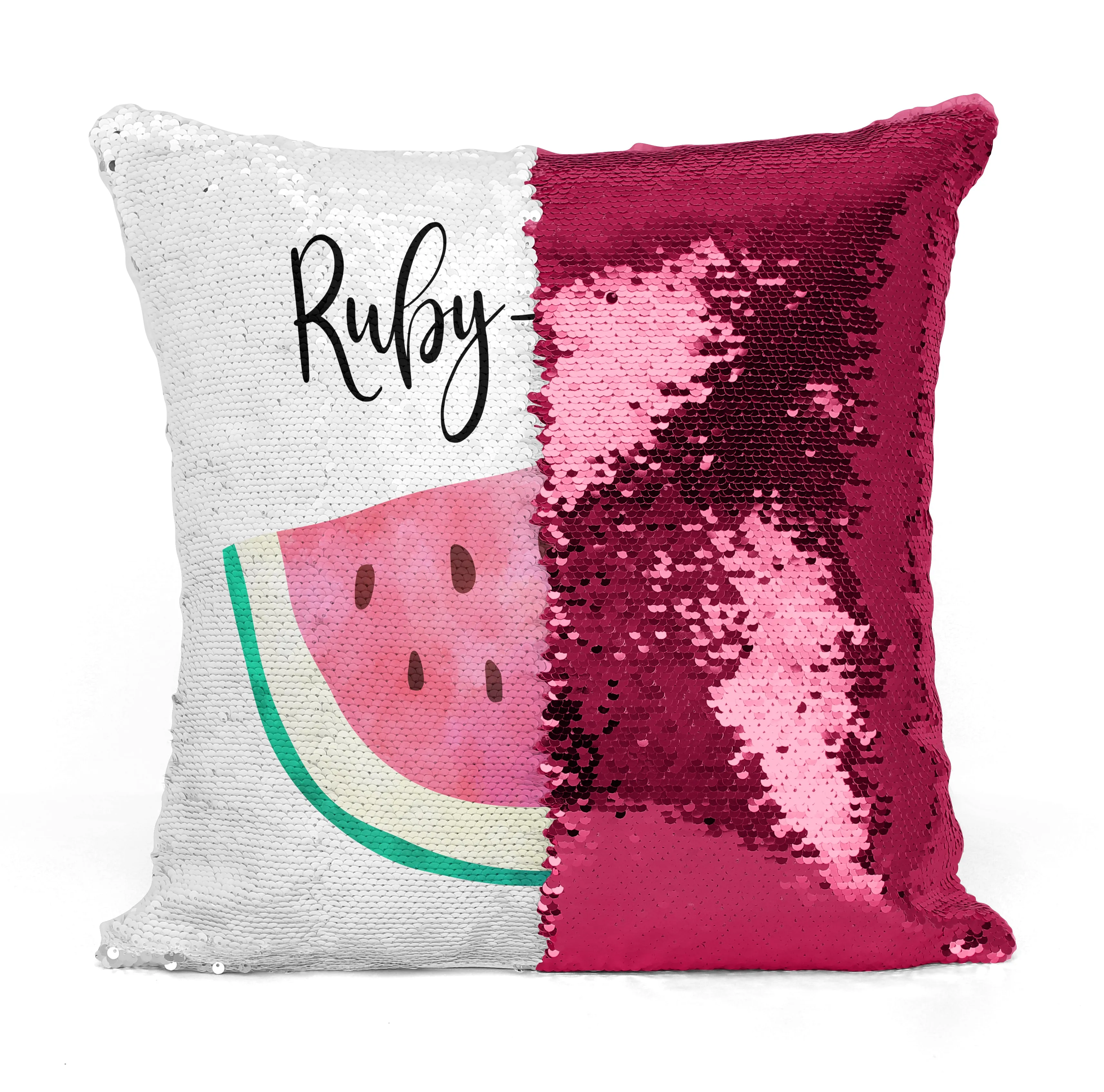 Custom Personalized WATERMELLON Sequin Mermaid Flip Pillow