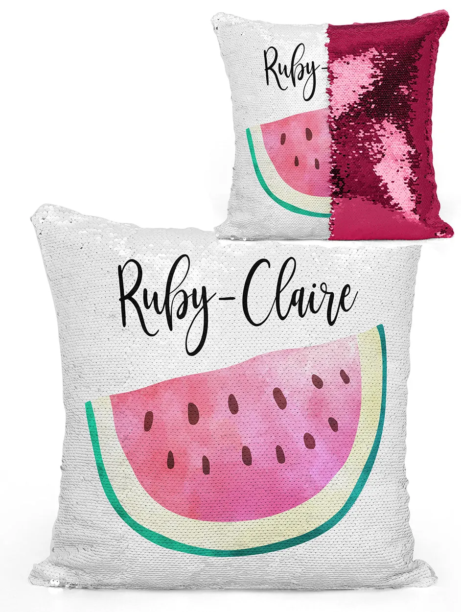 Custom Personalized WATERMELLON Sequin Mermaid Flip Pillow