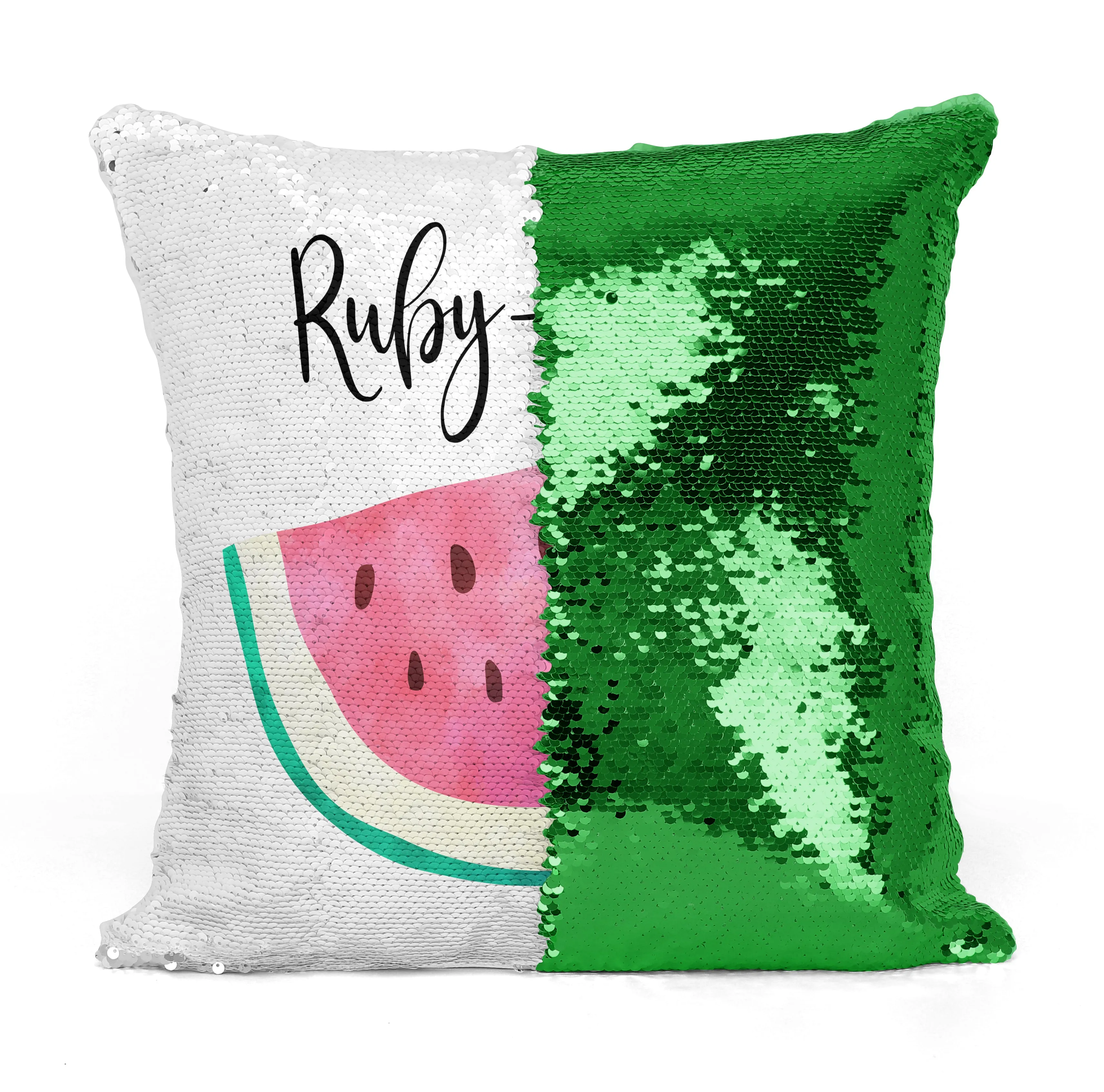 Custom Personalized WATERMELLON Sequin Mermaid Flip Pillow