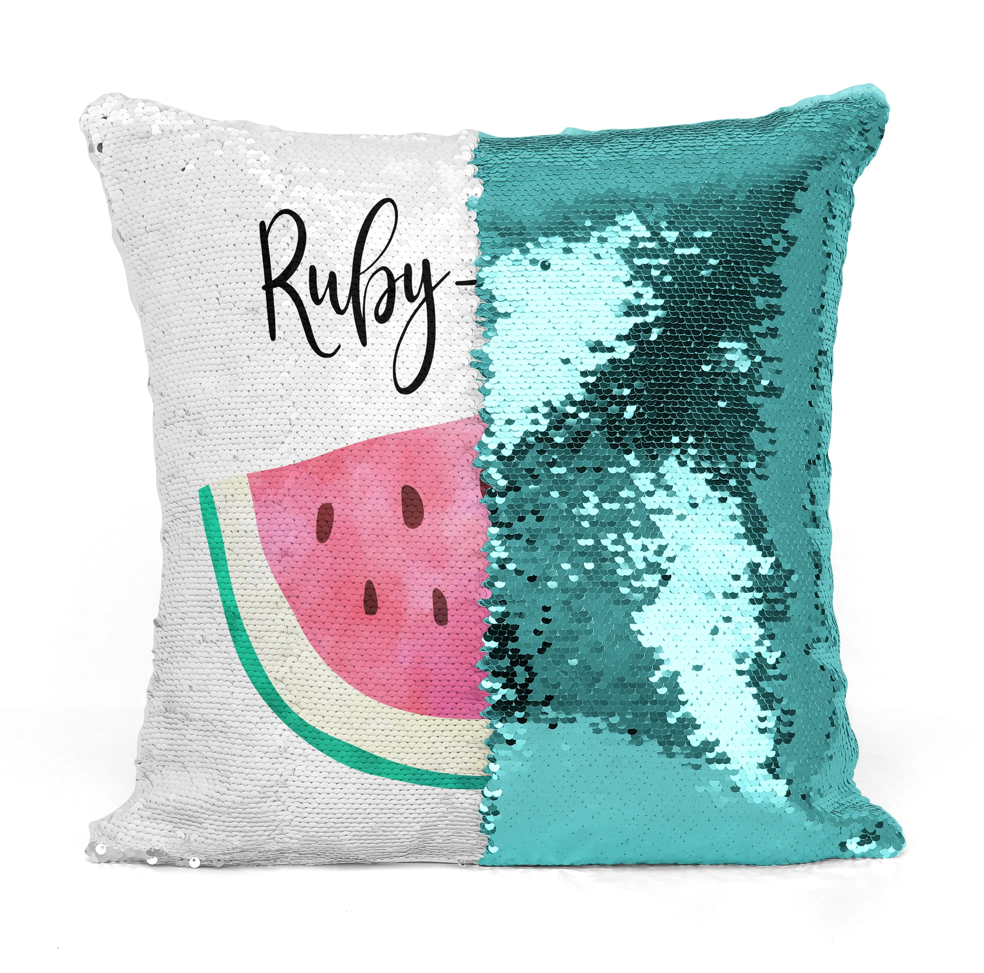 Custom Personalized WATERMELLON Sequin Mermaid Flip Pillow