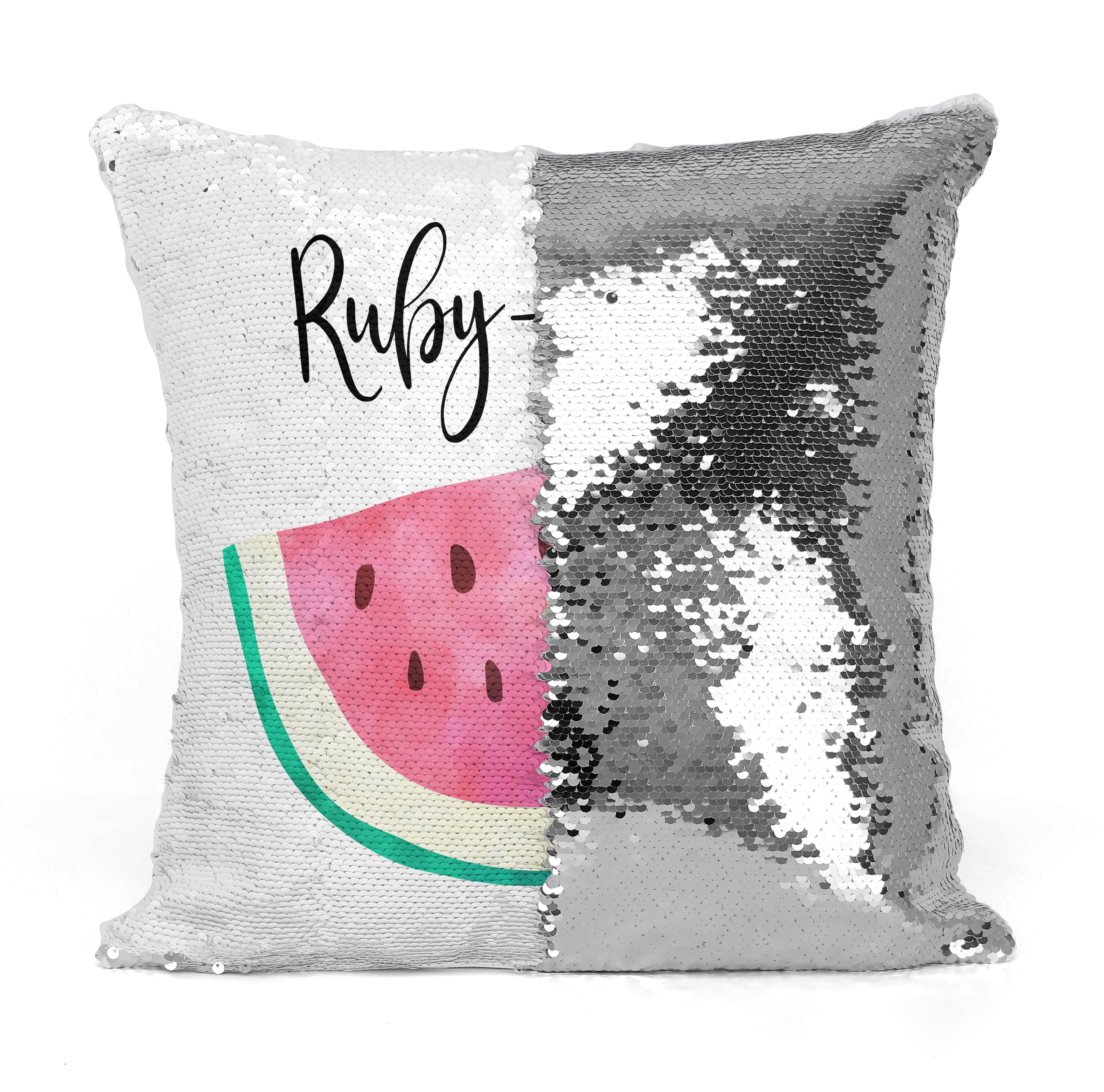 Custom Personalized WATERMELLON Sequin Mermaid Flip Pillow