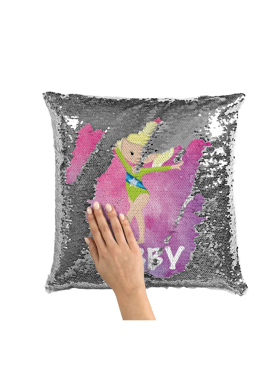 CUSTOM SEQUIN PILLOW - GYMNAST STANDING - Pink Watercolor