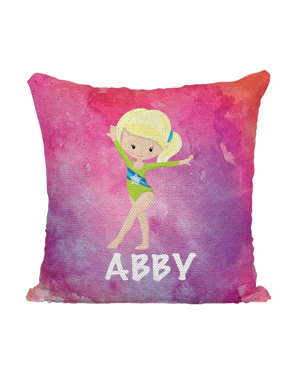 CUSTOM SEQUIN PILLOW - GYMNAST STANDING - Pink Watercolor