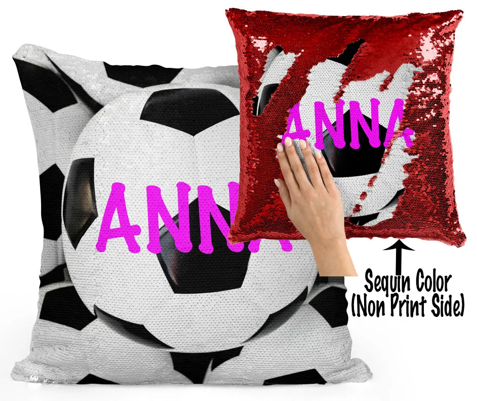 CUSTOM SEQUIN PILLOW - SOCCER BALLS WITH NAME