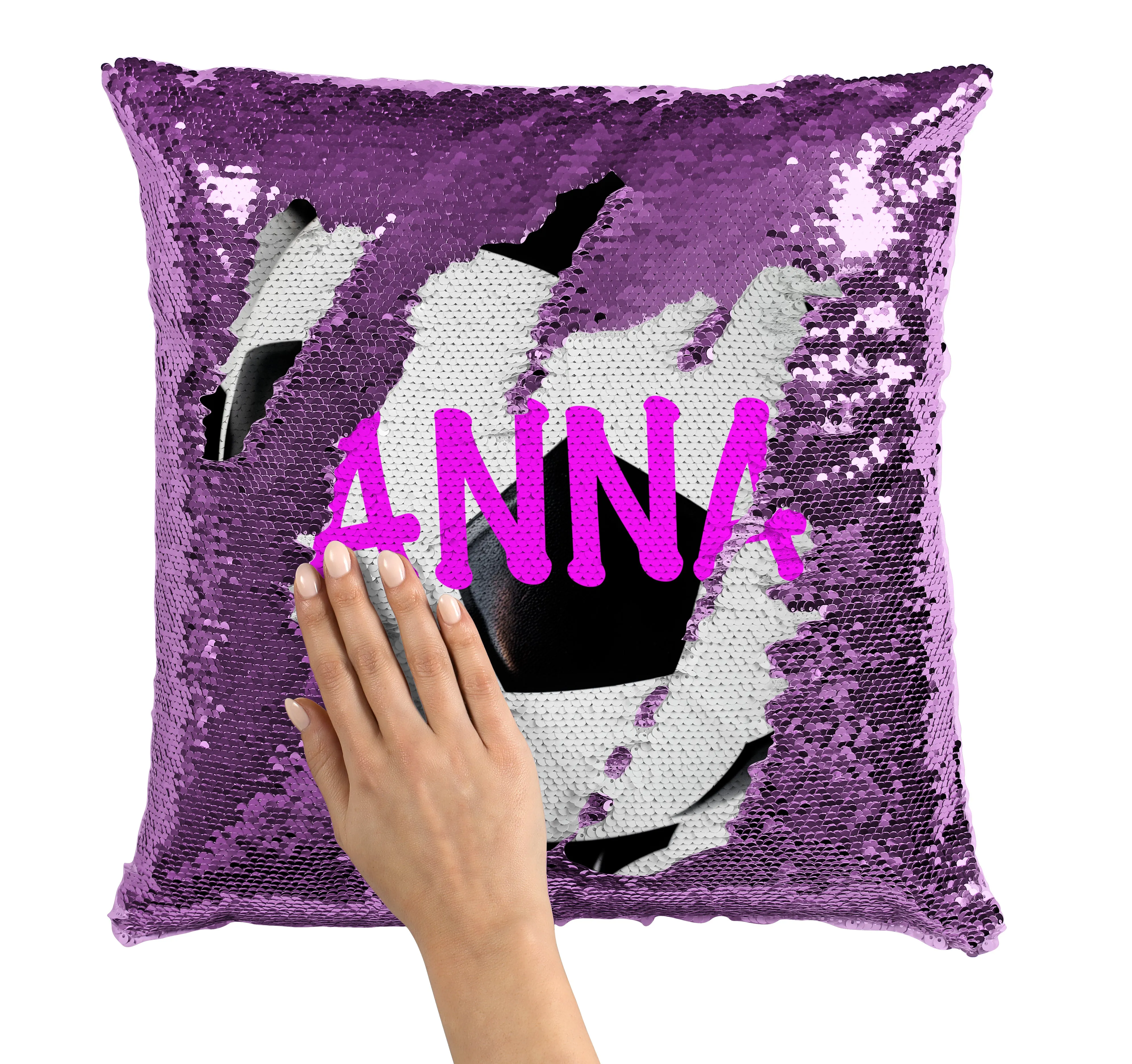 CUSTOM SEQUIN PILLOW - SOCCER BALLS WITH NAME