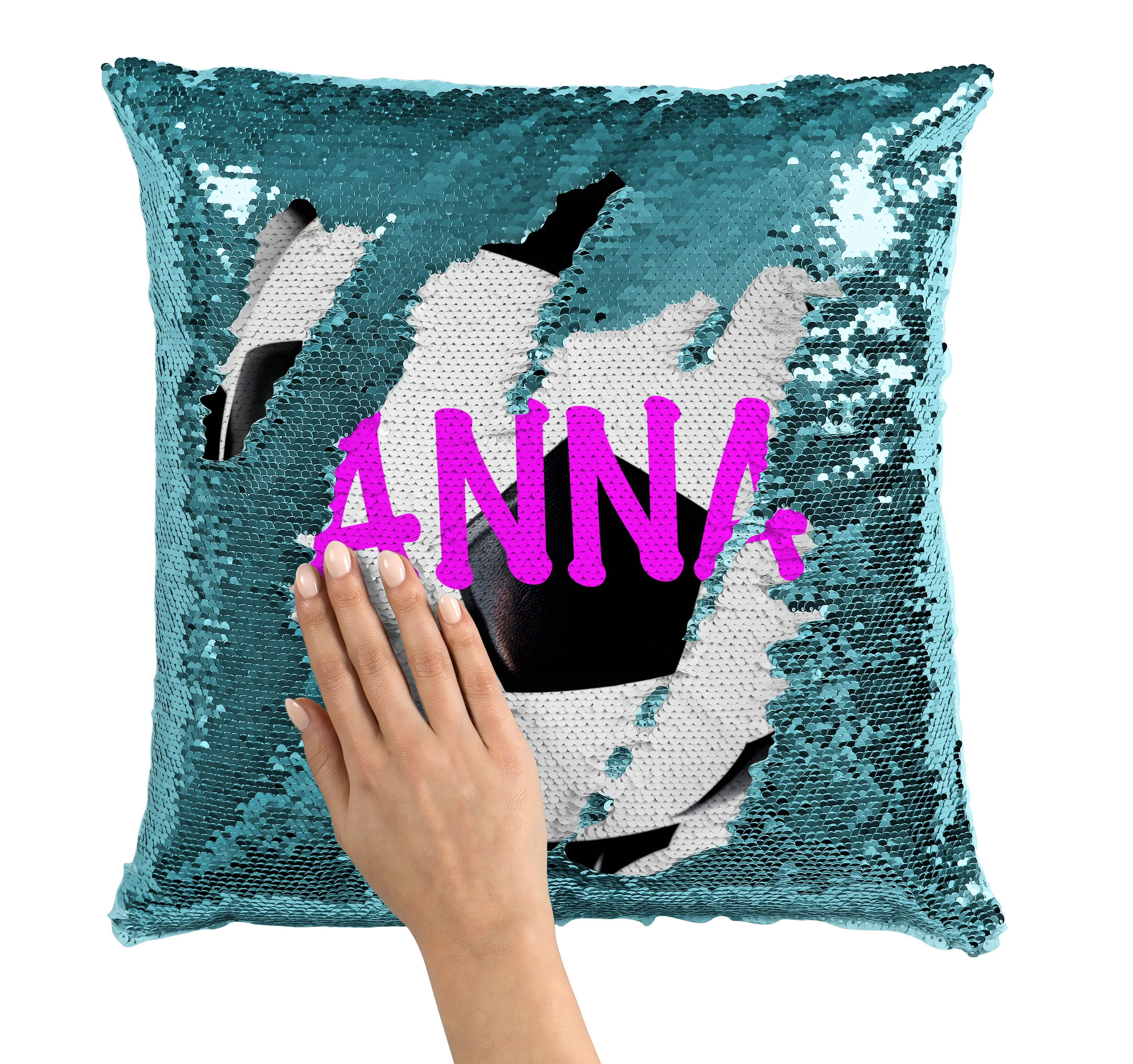 CUSTOM SEQUIN PILLOW - SOCCER BALLS WITH NAME