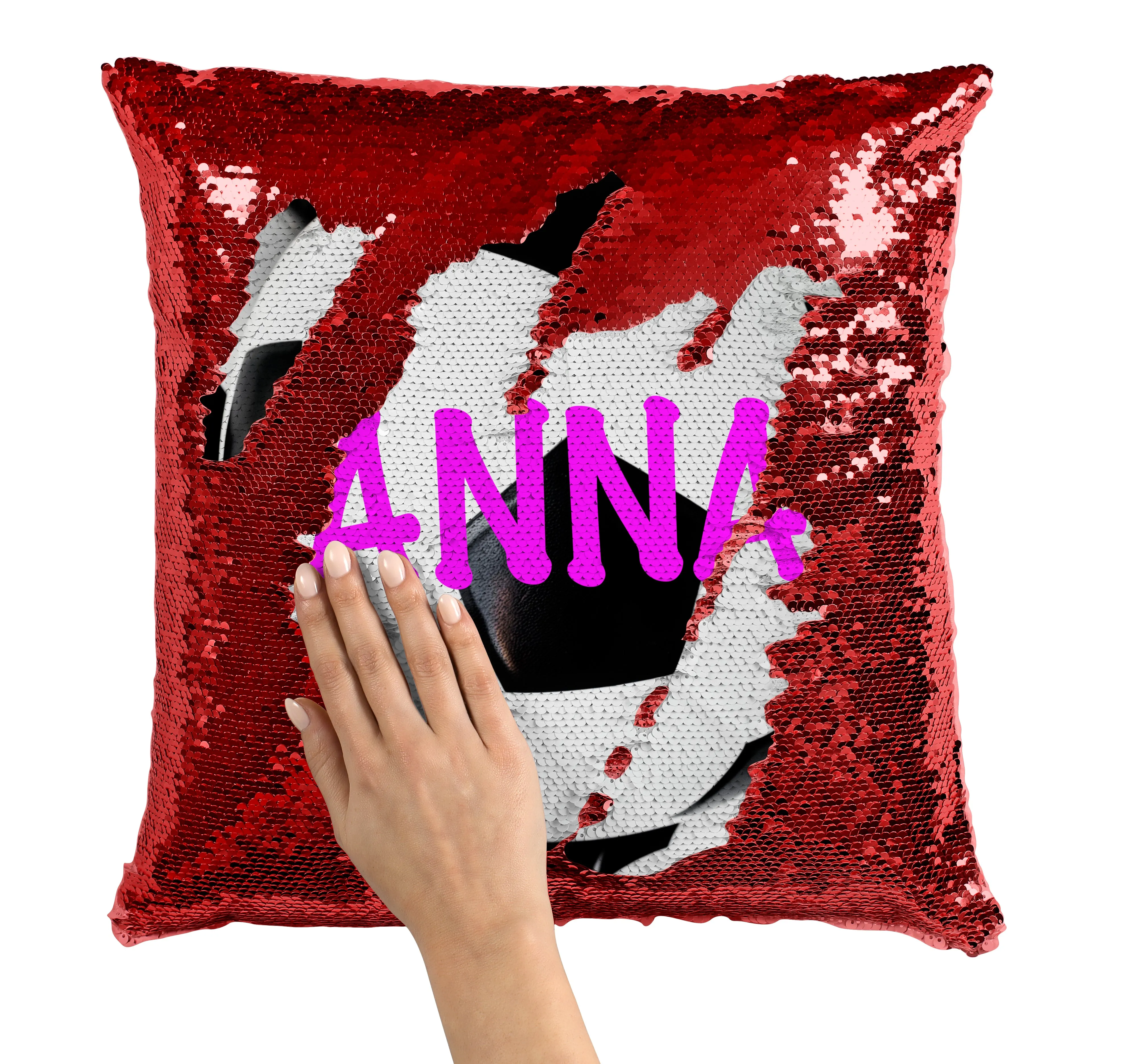 CUSTOM SEQUIN PILLOW - SOCCER BALLS WITH NAME