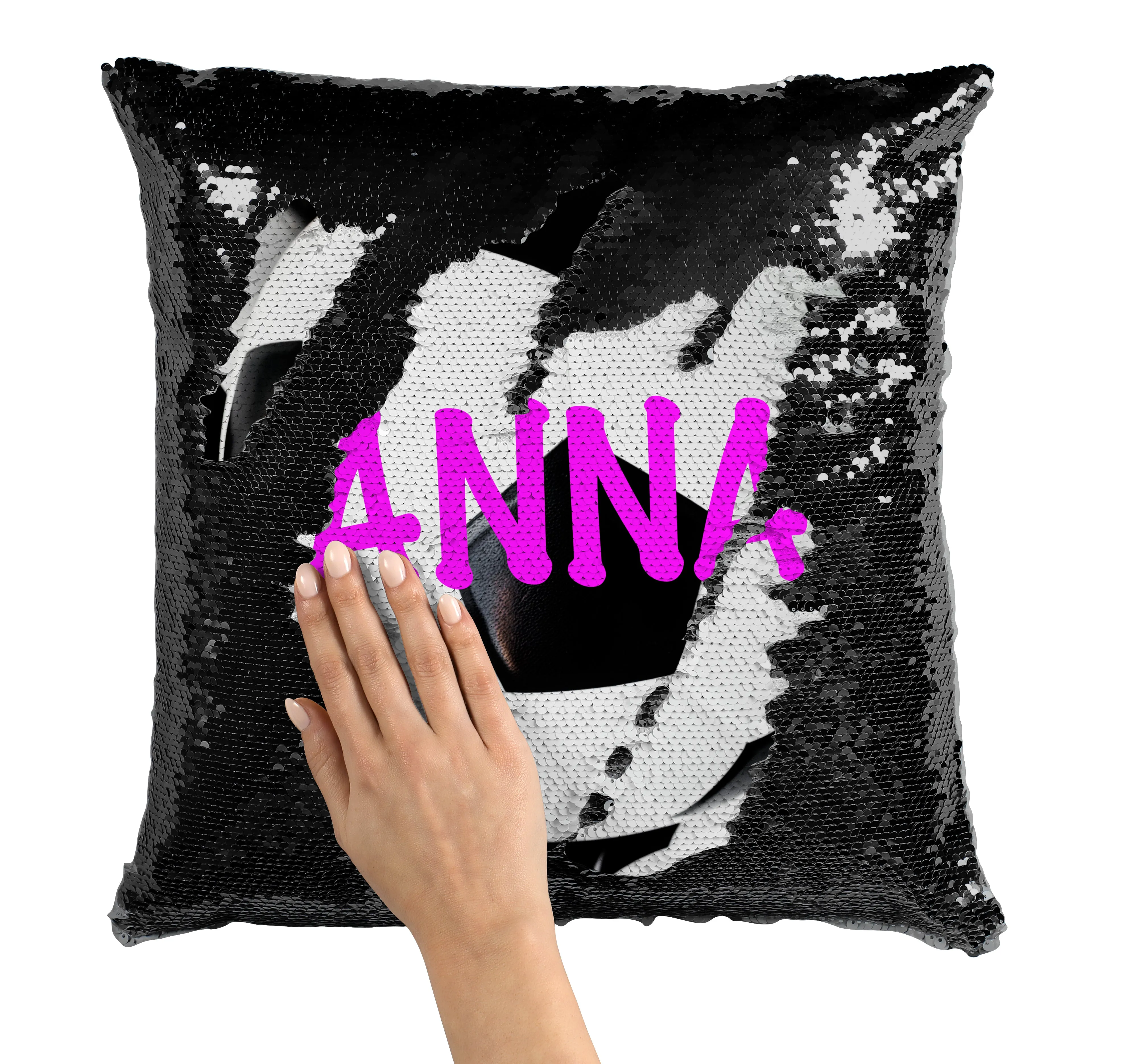 CUSTOM SEQUIN PILLOW - SOCCER BALLS WITH NAME