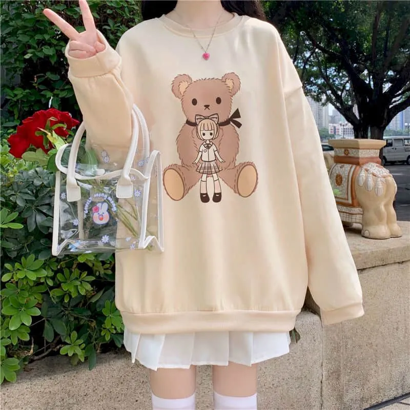Cute Bear Printed Loose Sweatshirt