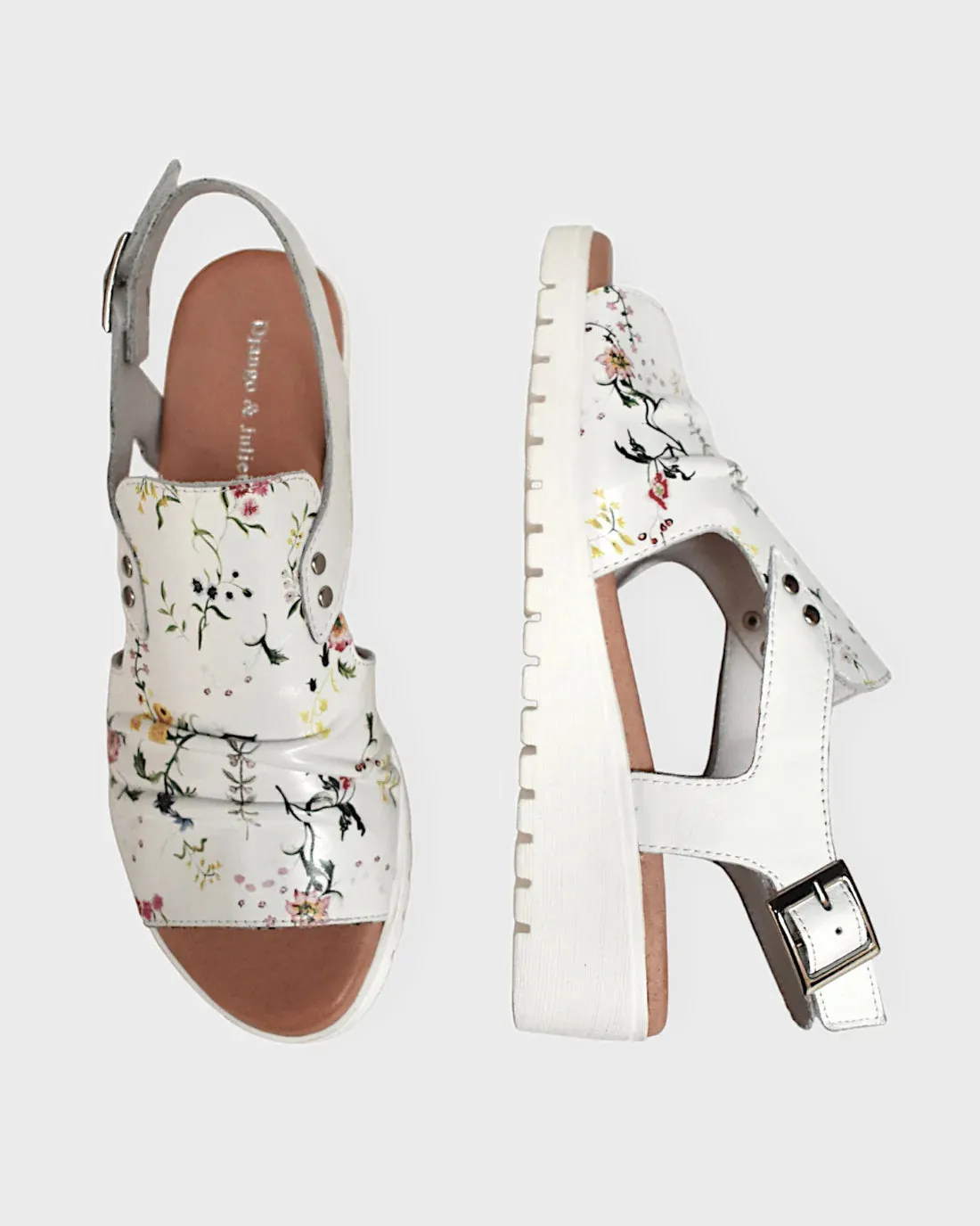 Django and Juliette Madis Sandal  -  White Bouquet  -  White Leather