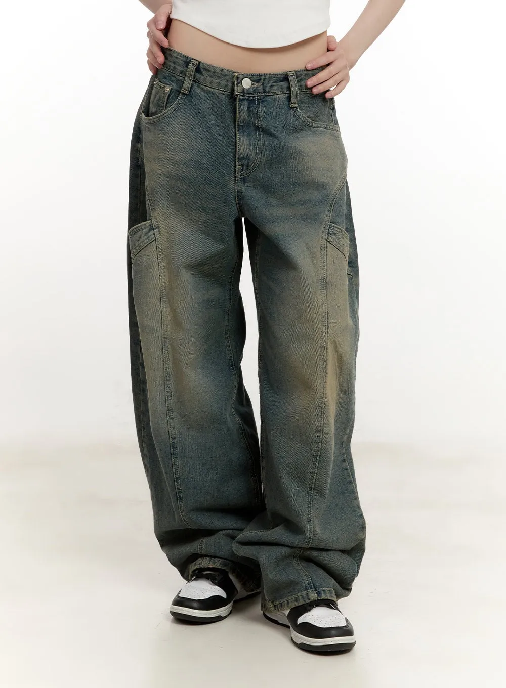 Gabby Stitched Pockets Baggy Jeans CM513