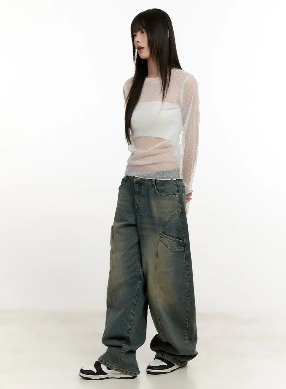 Gabby Stitched Pockets Baggy Jeans CM513