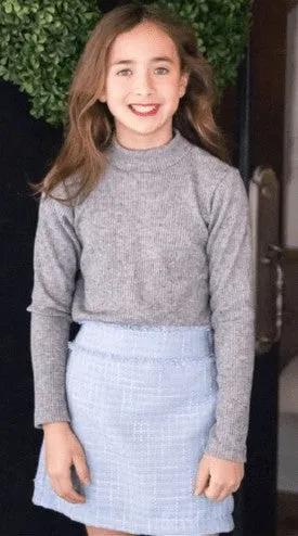 James & Lottie Be Elizabeth Girls Flat Front Skirt - Blue Tweed