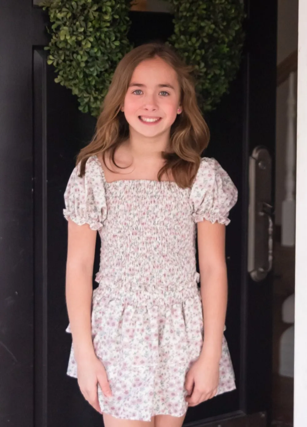 James & Lottie Be Elizabeth Girls Pink Cherry Blossom Smocked Skirt