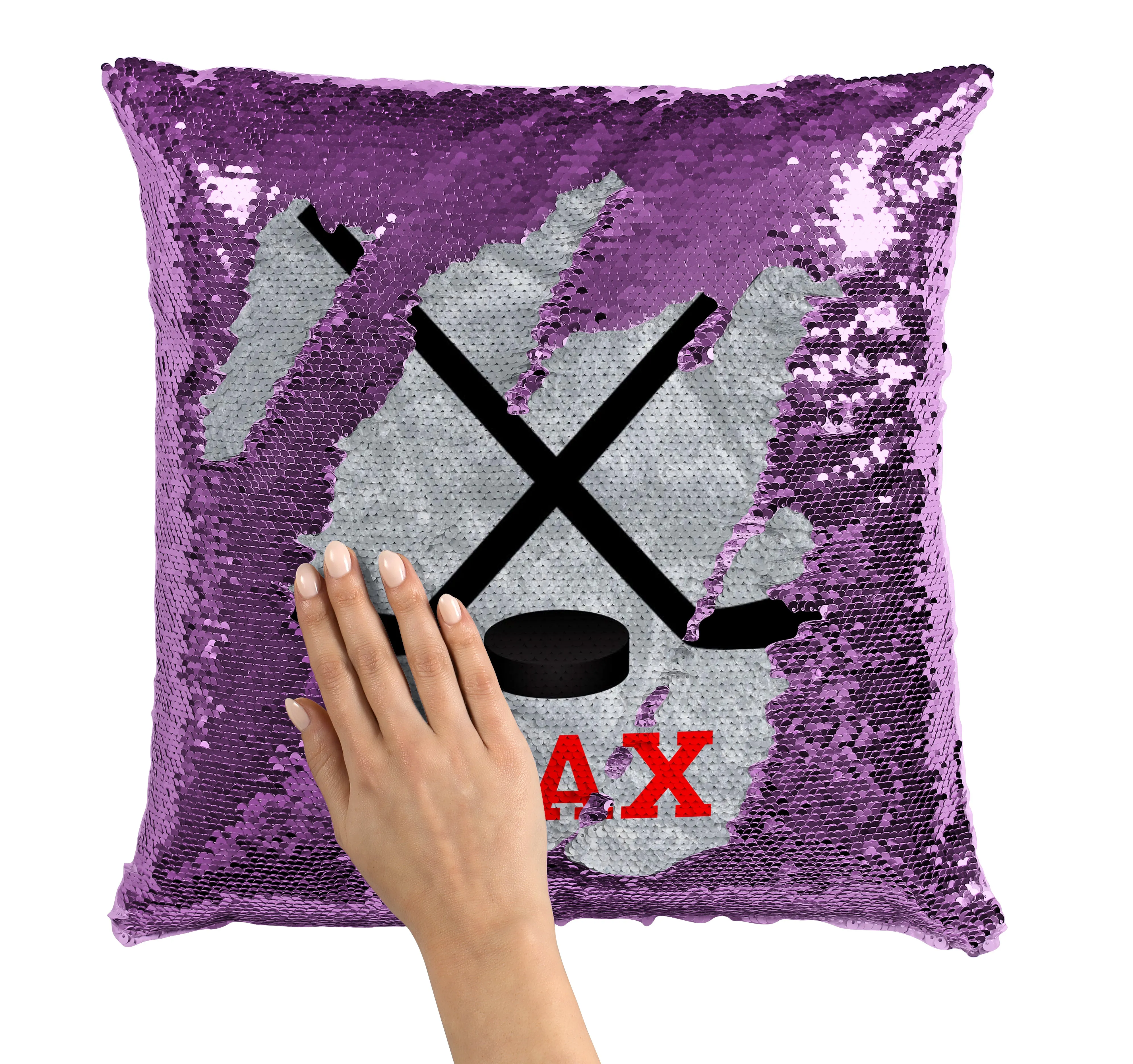PERSONALIZED Hockey Sticks Sequin Mermaid Flip Pillow