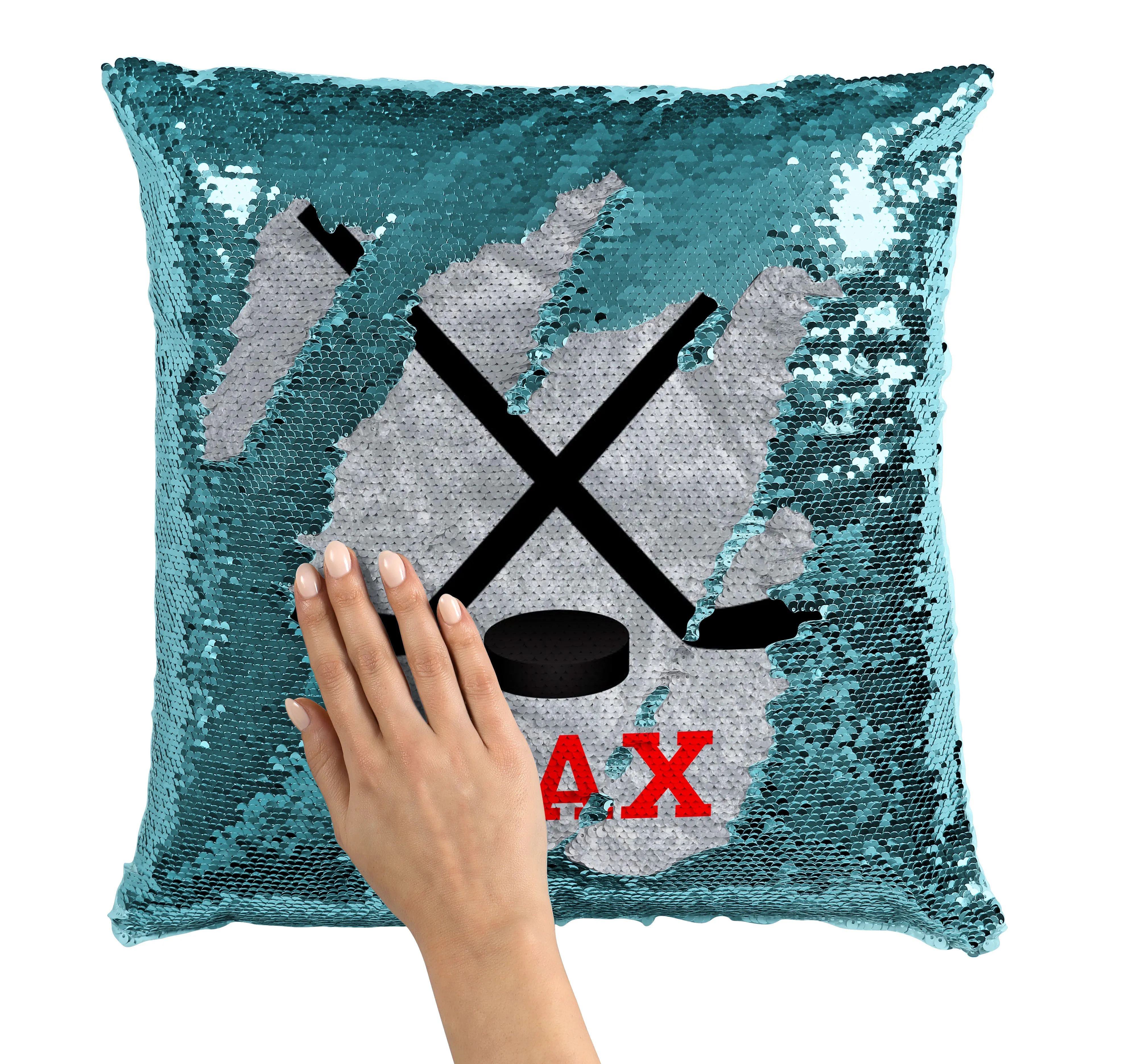 PERSONALIZED Hockey Sticks Sequin Mermaid Flip Pillow