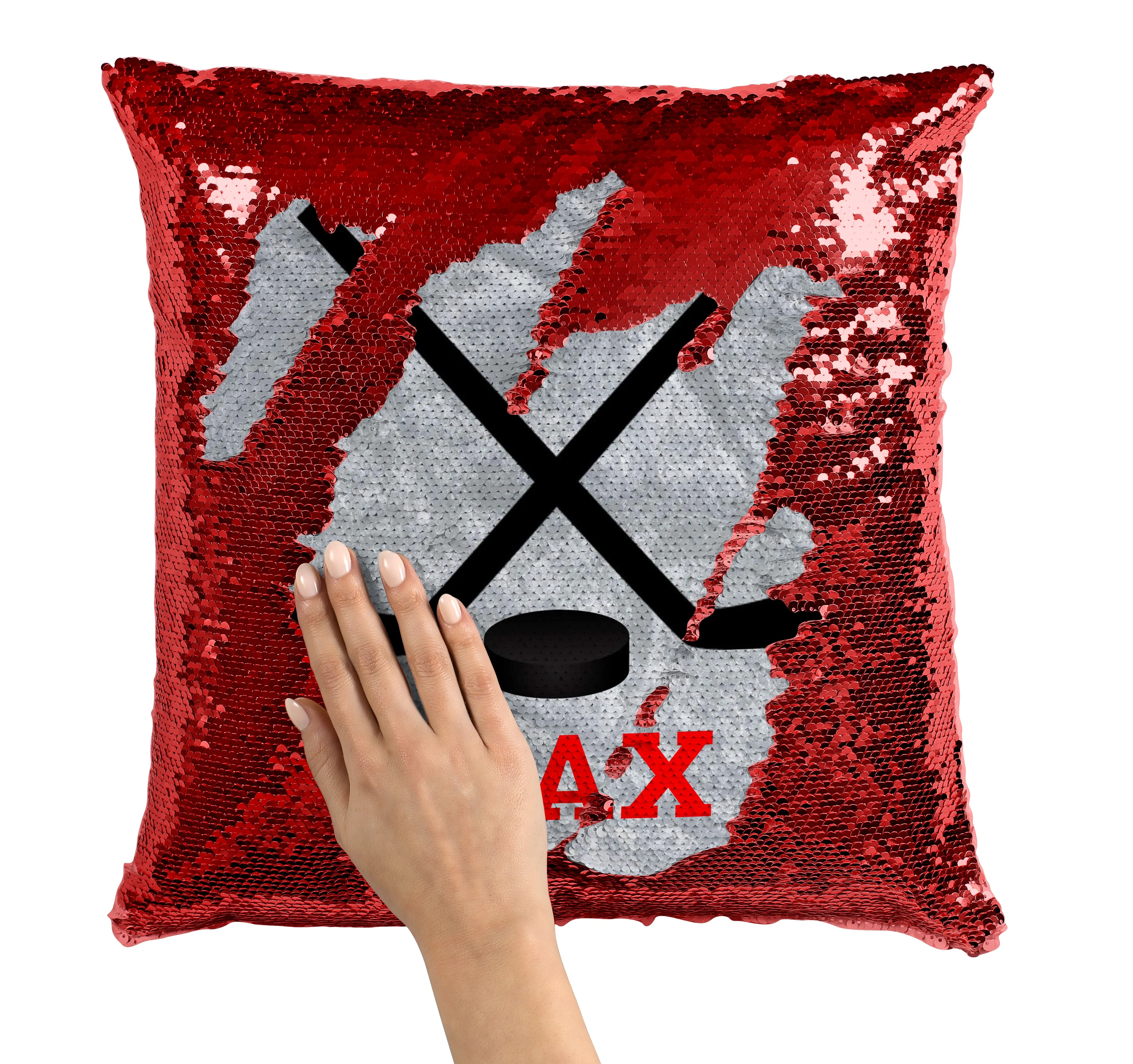 PERSONALIZED Hockey Sticks Sequin Mermaid Flip Pillow