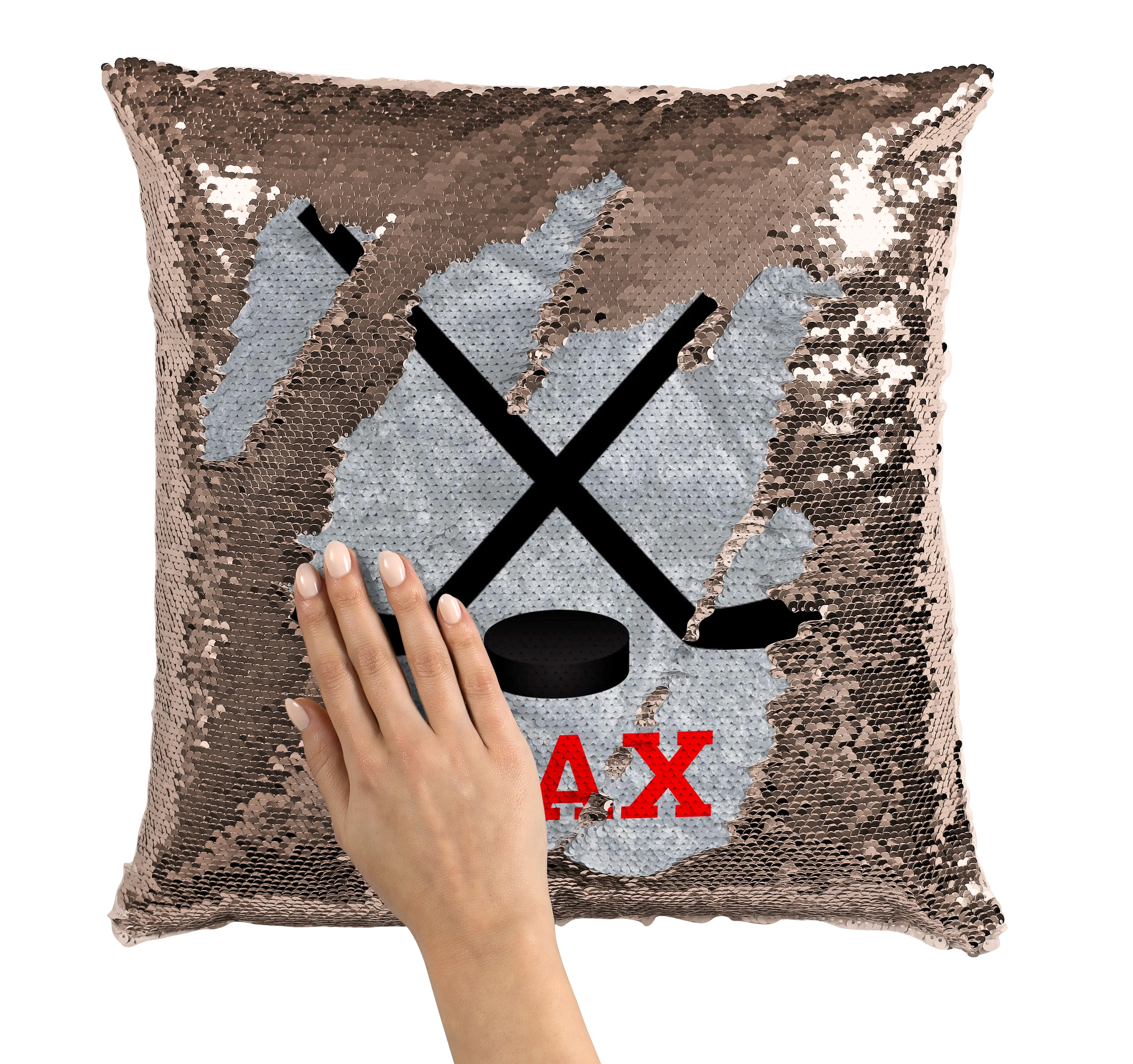 PERSONALIZED Hockey Sticks Sequin Mermaid Flip Pillow